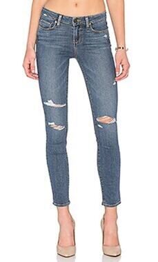 NWOT Paige Blue Medium Wash Verdugo Ankle Skinny Jeans Brady Destructed Size 25